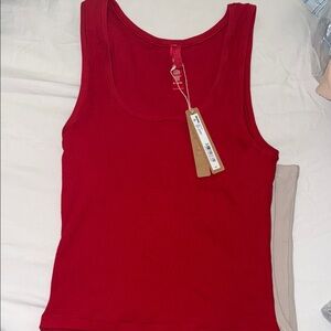 SKIMS Vibrant Red cotton ribbed Tank Top